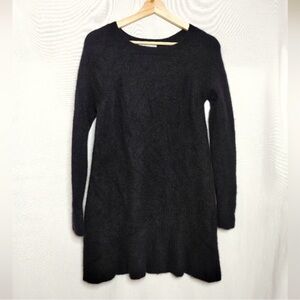 White + Warren 100% Cashmere Black Crew Neck Mini Shift Dress Long Sleeve M